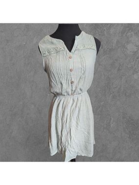 NAIF Light Green Sleeveless Button-Front Embroidered Boho Midi Dress